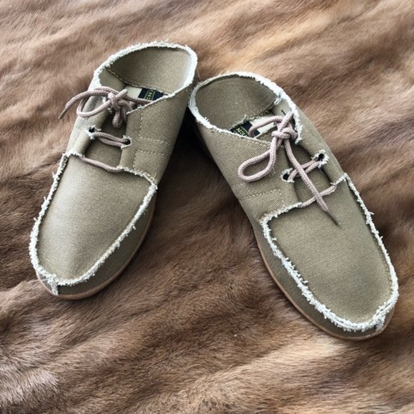 Khaki Slip On Slide Loafers Lace Up Shoes - Picture 4 of 5